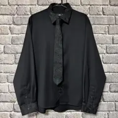 【美品】HARE　ジャガードネクタイツキシャツLS　ブラック　ブラウス