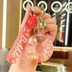 クリア レッド 赤 ドーナツ キーホルダー きらきら 透明 紅色 推し活