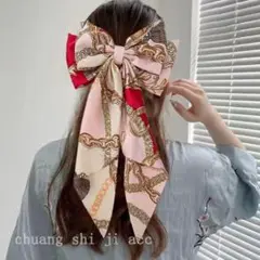 ヘアバレッタ,リボン,ピンク系,06,柄,ヘアアクセサリー