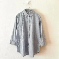 ☆【ユニクロ】ボタンシャツ ブラウス 7分袖 フルボタン ストライプ L