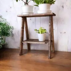 天然材を使用した古材風　シンプルなスツール/ウォルナットカラー
