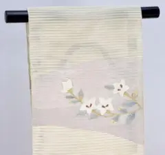 【夏帯】名古屋帯 白に花