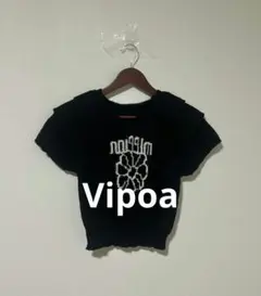 Vipoa ヴィポア 半袖 ニット ブラック フラワーデサイン F