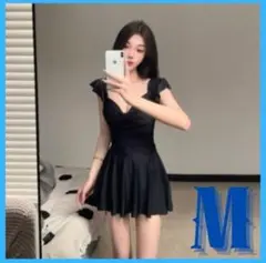 レディース　水着　女性用　フリル　スカート　ワンピ　ブラック　M