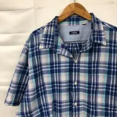 A839T アイゾッドアメリカ古着ロゴ刺繍チェック柄ボタンダウン半袖シャツメンズ
