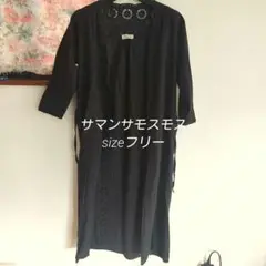 サマンサモスモス　ブラック　スカラップ　ロングシャツ　コットン　花柄