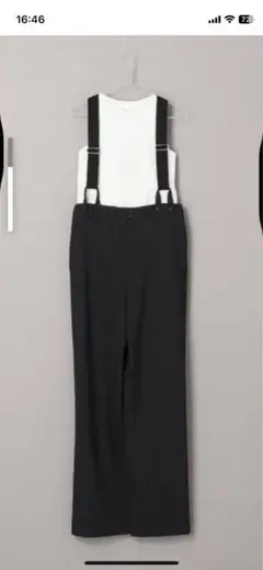 outdoor サスペンダー付きワイドパンツ
