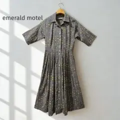 emerald motel 総柄 オープンカラー シャツ ワンピース　プリーツ
