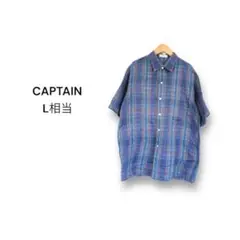 【L相当】キャプテン CAPTAIN シャツ 半袖 チェック ポケット