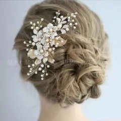 ☆新品☆ゴールド小花ヘッドドレスウェディングヘアクセサリーブライダル髪飾り結婚式