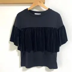 シンプリシティエ ベロアギャザーフレアTシャツ カットソー 半袖 黒