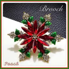 《新品》ブローチ クリスマス✨ カラーストーン クリスマス ポインセチア
