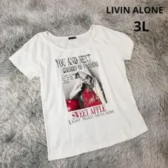 【LIVIN ALONE】半袖Ｔシャツ カットソー (3L) 大きめ 白