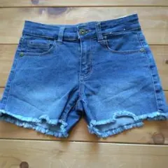 140㎝ デニムブルー フリンジヘム ショートパンツ