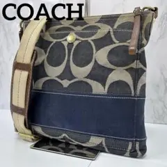 COACH デニム ショルダーバッグ 斜め掛け シグネチャー ブルー