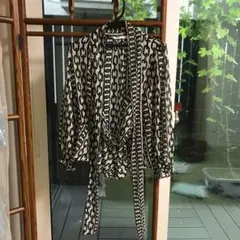 ZARA チェーン柄 長袖ブラウス LL