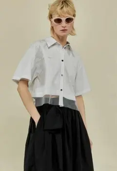シースルーレイヤードチュールシャツ