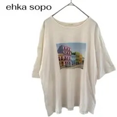 ehka sopo半袖Tシャツ　綿　プリント　きれいめ上品　ゆったり大きめ