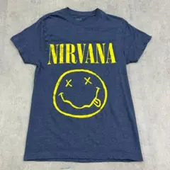 ニルヴァーナ　スマイル　半袖Tシャツ　バンド　古着　杢ブルー　ネイビー　紺色　S