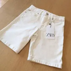 匿名配送 ZARA デニム ハーフパンツ 新品 ホワイトデニム 128cm