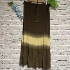 【超美品】プリーツ ロング スカート シアー 総ゴム ブラウン グラデーション