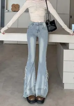 GRL グレイル フリンジフレアデニムパンツ