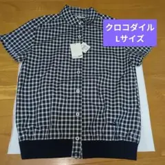 セール　新品　クロコダイル　半袖　シャツ　羽織　丸襟　チェック　ボタン