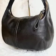 極美品 COACH コーチ ショルダーバッグ ハンドバッグ 三日月 黒 9221 COACH】コーチ スムースカーフレザー ペース ロゴ 三日月 斜め