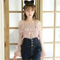 LIZLISAレースアップスリーブオフショルニット