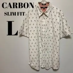 CARBON SLIM FIT カーボン　コットン　総柄　半袖シャツ　L