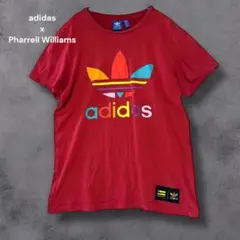 アディダス×ファレル コラボ ビッグプリント カラフルトレフォイル柄 Tシャツ赤