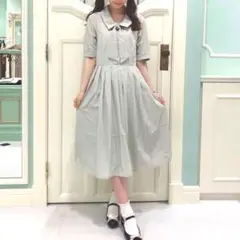 フィント　スカーフタイ使いワンピース　ミントグリーン