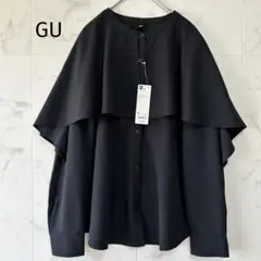 【GU】未使用訳ありブラック ケープカラーブラウス　Mサイズ