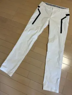 超美品★テーラーメイド★春夏物薄手ストレッチゴルフパンツ★白/黒ライン★W82
