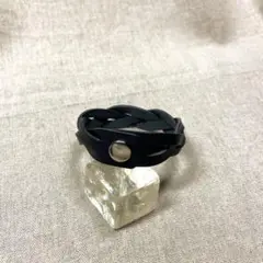 ハンドメイド♪栃木レザー編み込みブレスレット、ブラック