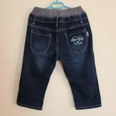 デニムハーフパンツ 160　ストレッチ　ストライプウエストバンド