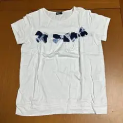 リボン装飾 ホワイト Tシャツ 半袖