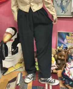 577.シャイニーブラックアラジンパンツ イージーパンツ 黒 【古着】