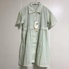 ミントグリーン＆イエロー　チェック柄チュニック　シャツワンピース