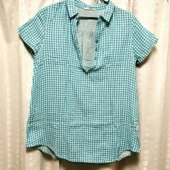 シャツ　ギンガムチェック　コットン　半袖