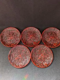 中国美術 堆朱 漆彫 龍紋樣烟皿 中国美術 堆朱 漆彫 龍紋樣烟皿