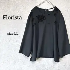 フロリスタ カットソー 黒 LL シースルー バラ柄 七分袖 フォーマル