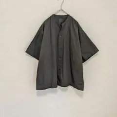 無印良品 MUJI ダークグレー スタンドオープンカラー 半袖シャツ Mサイズ