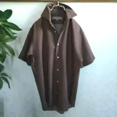 二ーマンマーカス NEIMAN MARCUS 半袖シャツ S ドット 綿 茶