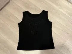 【美品】ビーズ装飾 ブラック ノースリーブトップス