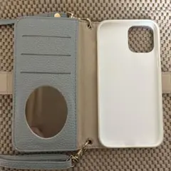 ライトブルーiPhone12 ケース カードポケット付き
