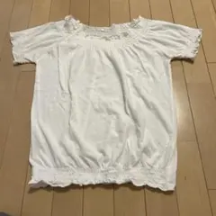 ホワイト フリル付き Tシャツ Lサイズ