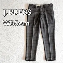 美品 ジェイプレス チェック ノータック ウォッシャブル スラックス グレー
