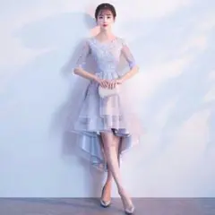 パーティードレス 着痩せ 気質 前短後長 新作 結婚式 二次会g