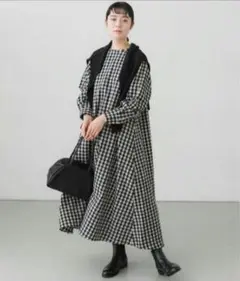 【かぐれ】コットンウールチェックワンピース 22AW【訳あり】